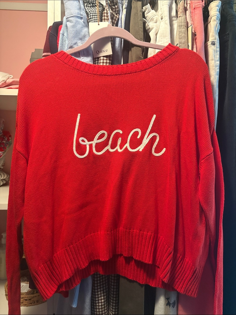 Z Supply Red Crewneck Sweater with White 'beach' Script